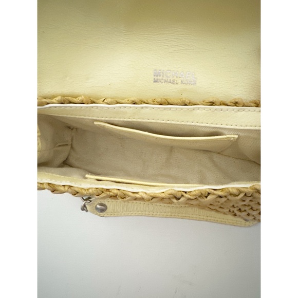 Michael Kors Patent Leather Santorini Shoulder Bag Flap Woven Corn Husk Handbag - Picture 13 of 13